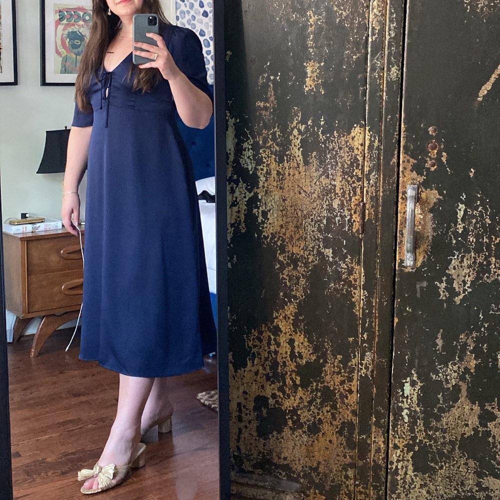 Park & Fifth Satin Midi Dress in Deep Teal Blue - Picture 4 of 5